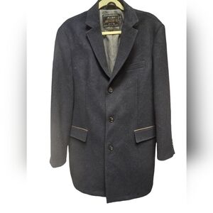 Jos A Bank Reserve Coat 44 Regular Navy Blue Topcoat Lined 3 Button Wool Blend